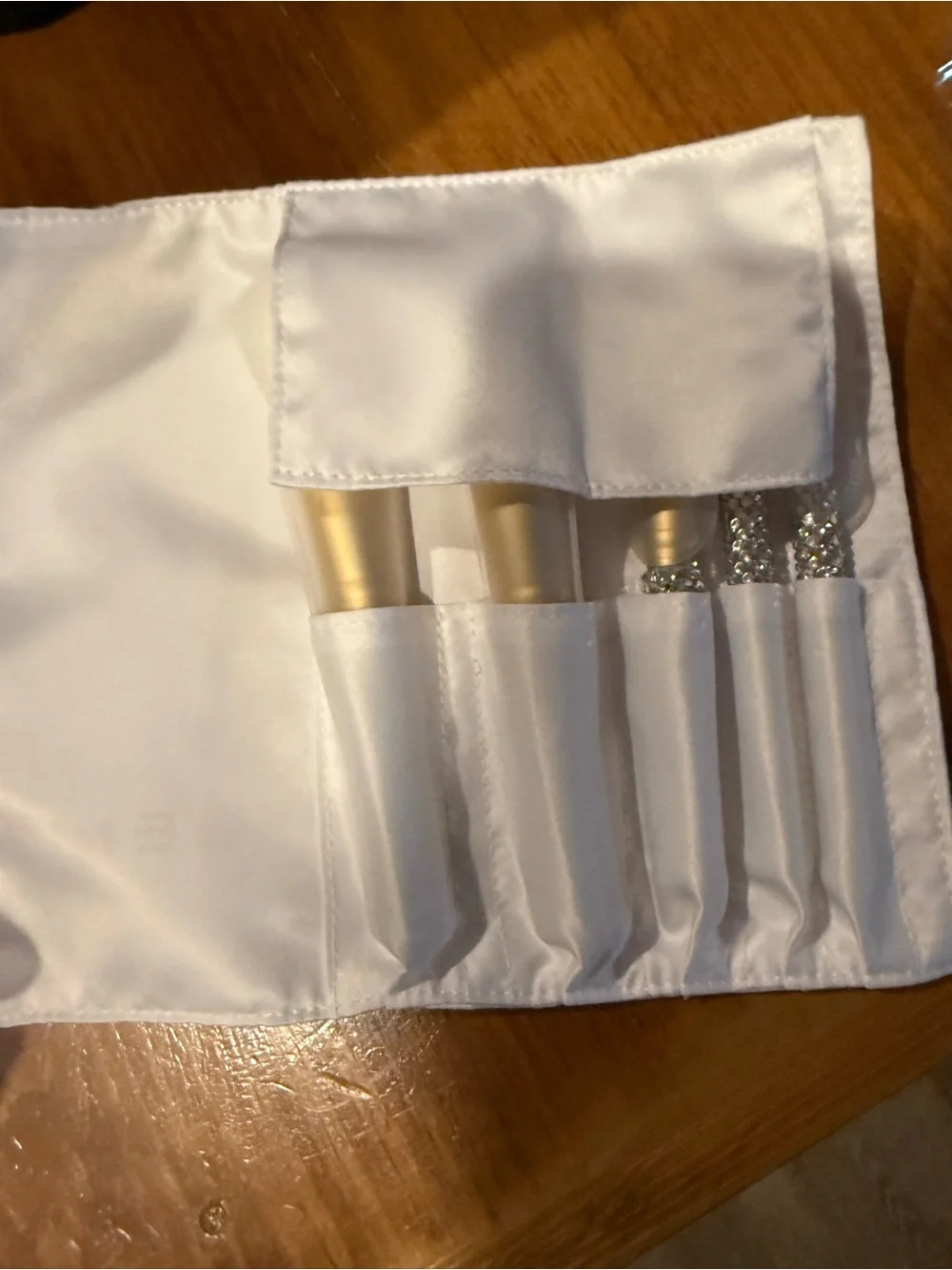 White & Gold Crystal Handle Makeup Brush Set by Genie
